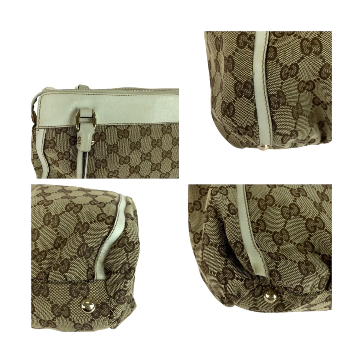 20230
GUCCI グッチ アビー ベージュ ホワイト ゴールド金具 GGキャンバス 189831 トートバッグ ハンドバッグ レディース AB36