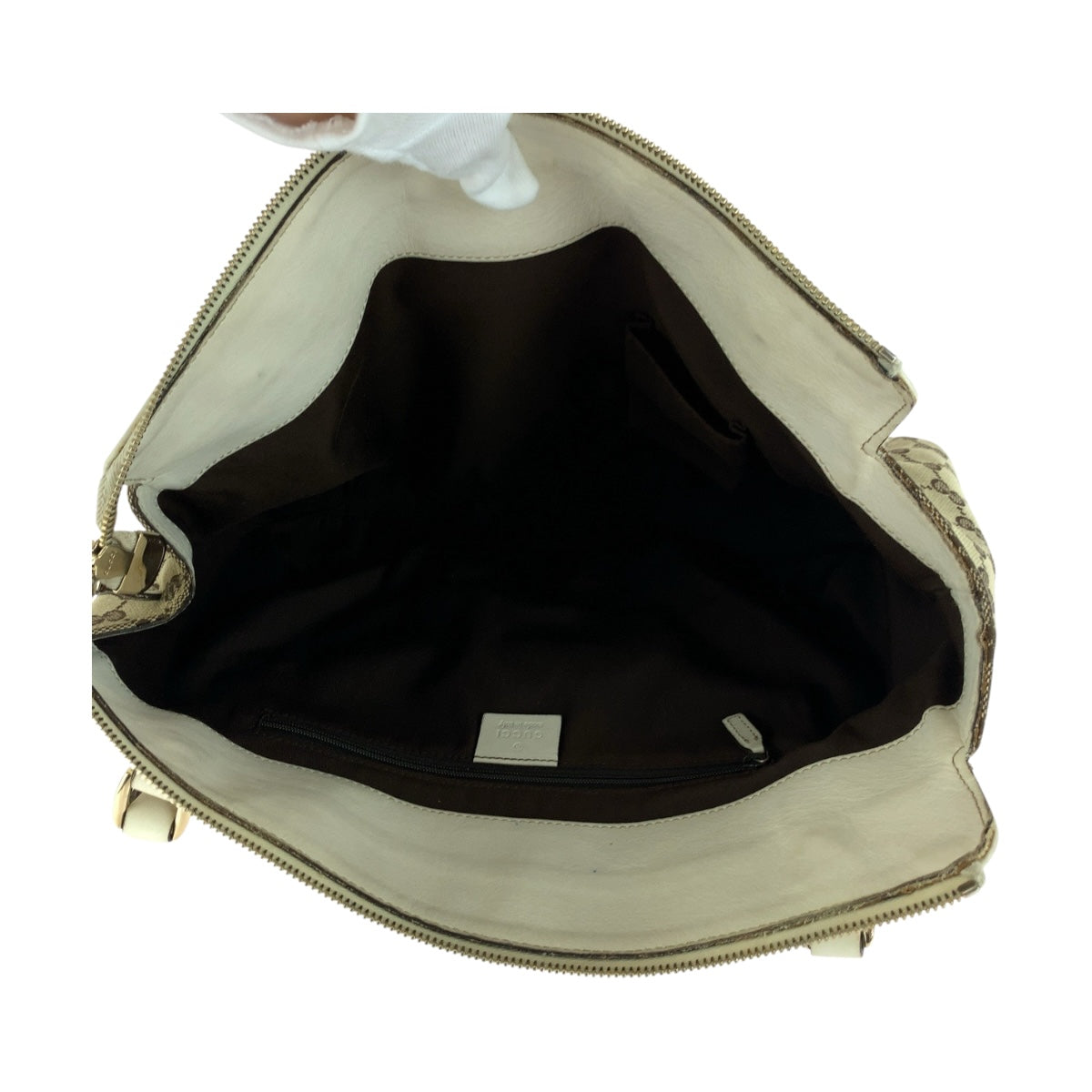 20230
GUCCI グッチ アビー ベージュ ホワイト ゴールド金具 GGキャンバス 189831 トートバッグ ハンドバッグ レディース AB36
