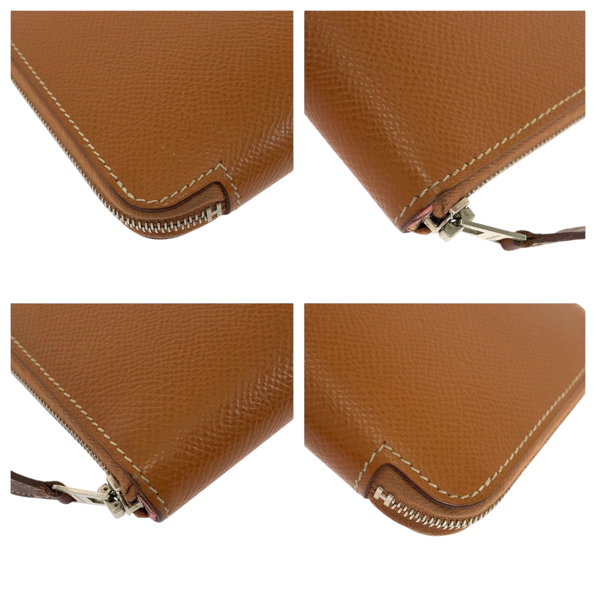 19246
HERMES エルメス アザップロング シルクイン ゴールド ブラウン シルバー金具 ヴォーエプソン 長財布 ラウンドファスナー X刻印  レディース ABP48