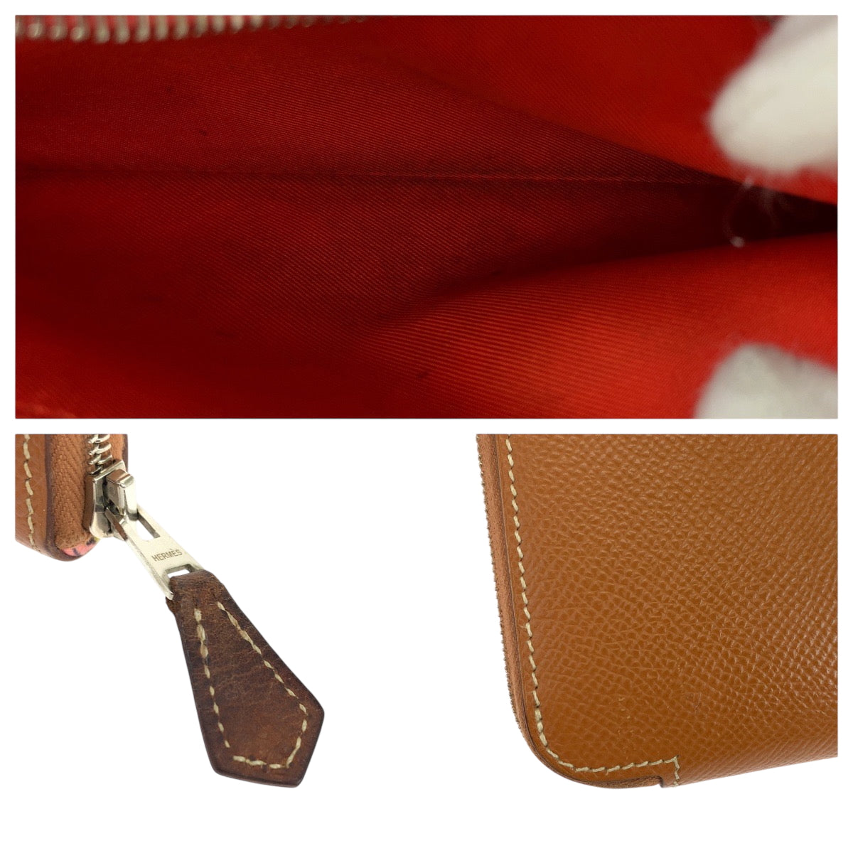 19246
HERMES エルメス アザップロング シルクイン ゴールド ブラウン シルバー金具 ヴォーエプソン 長財布 ラウンドファスナー X刻印  レディース ABP48