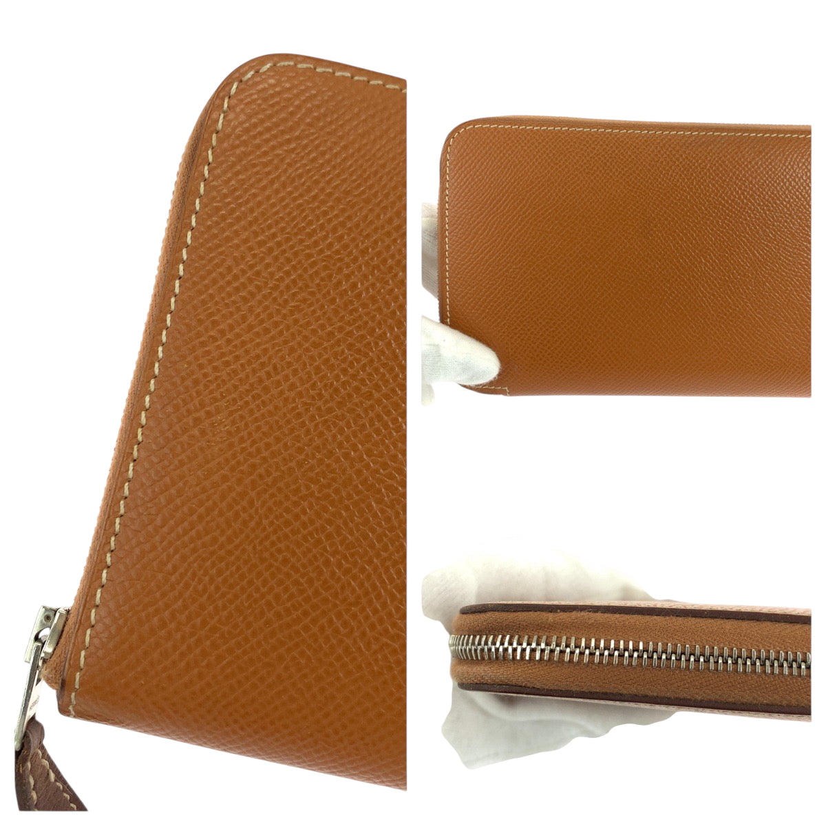 19246
HERMES エルメス アザップロング シルクイン ゴールド ブラウン シルバー金具 ヴォーエプソン 長財布 ラウンドファスナー X刻印  レディース ABP48