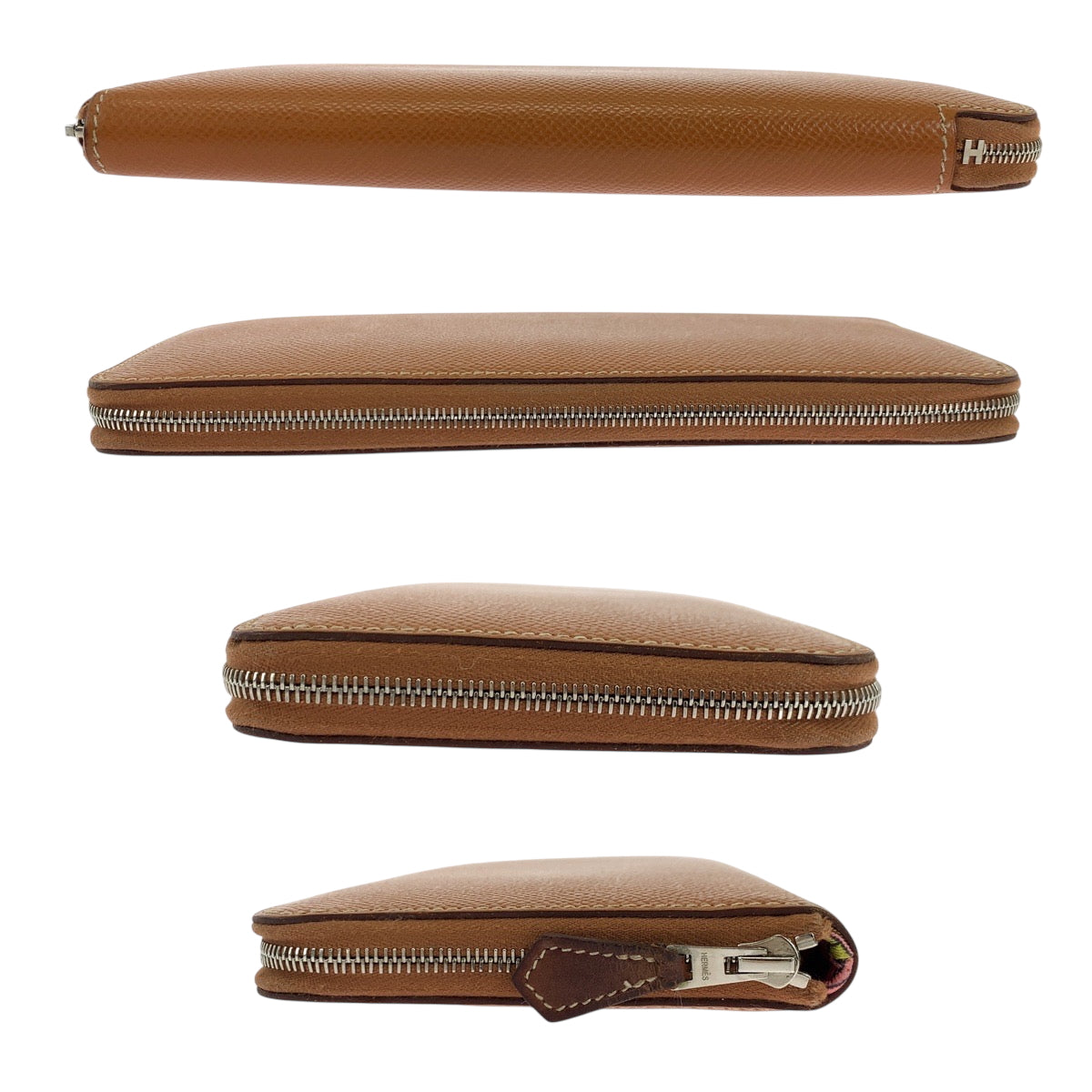 19246
HERMES エルメス アザップロング シルクイン ゴールド ブラウン シルバー金具 ヴォーエプソン 長財布 ラウンドファスナー X刻印  レディース ABP48