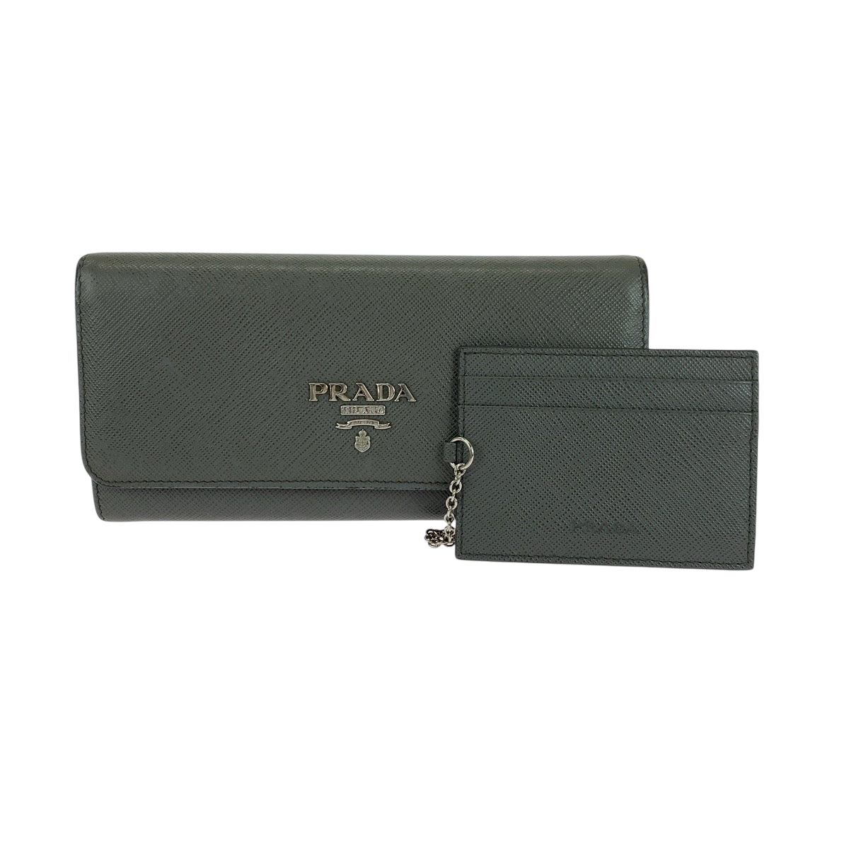 19256
PRADA プラダ サフィアーノ ロゴ グレー シルバー金具 レザー 1MH132 長財布 パスケース付き  レディース AB13
