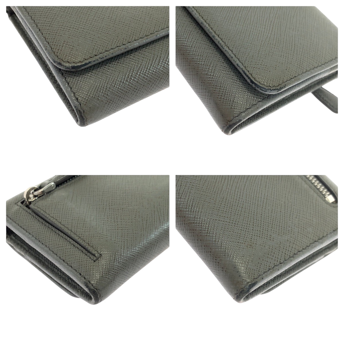 19256
PRADA プラダ サフィアーノ ロゴ グレー シルバー金具 レザー 1MH132 長財布 パスケース付き  レディース AB13