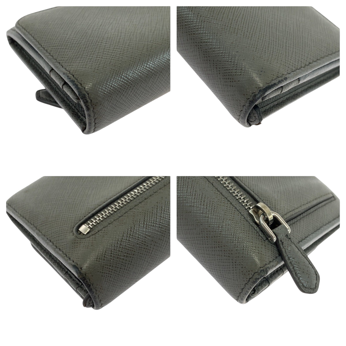 19256
PRADA プラダ サフィアーノ ロゴ グレー シルバー金具 レザー 1MH132 長財布 パスケース付き  レディース AB13