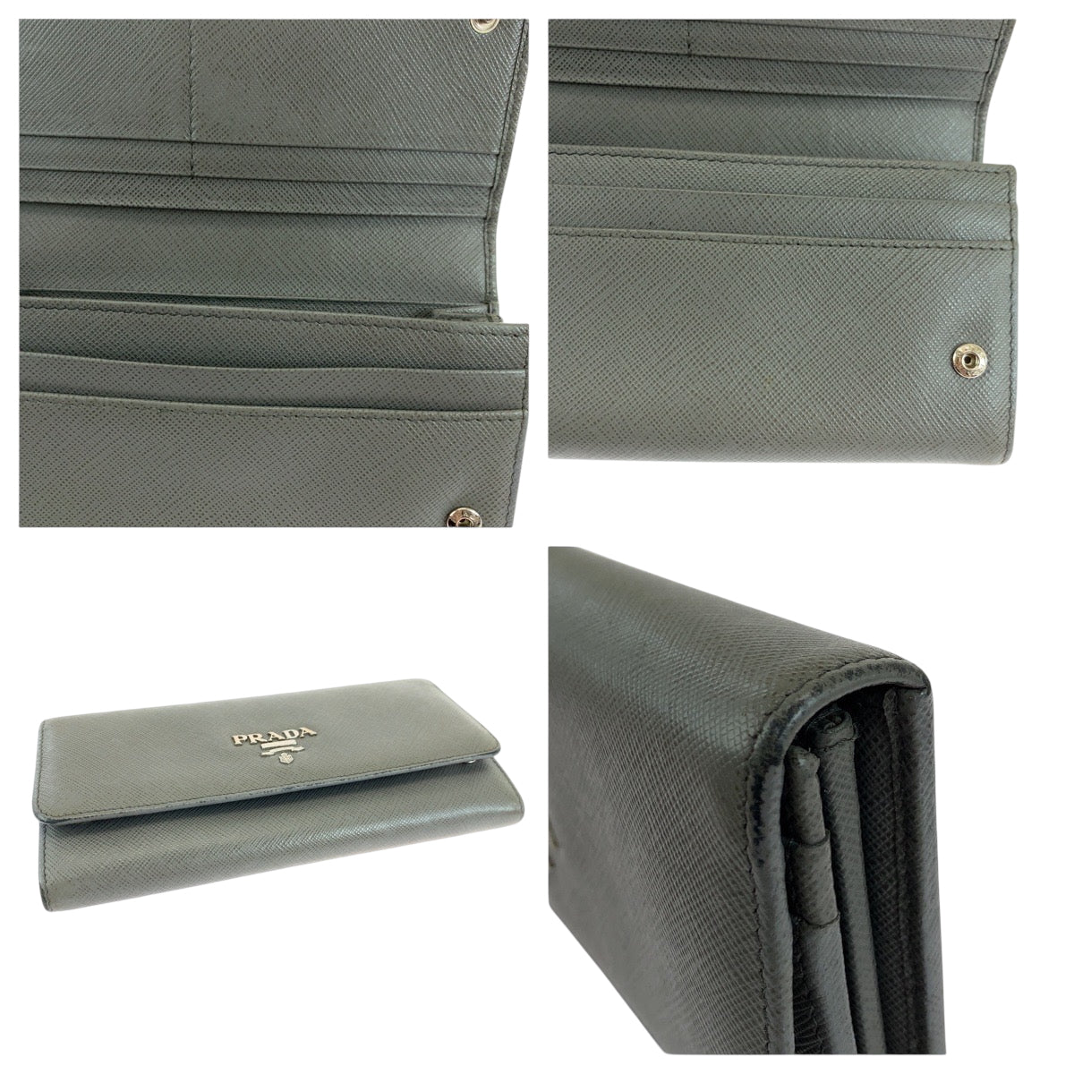 19256
PRADA プラダ サフィアーノ ロゴ グレー シルバー金具 レザー 1MH132 長財布 パスケース付き  レディース AB13