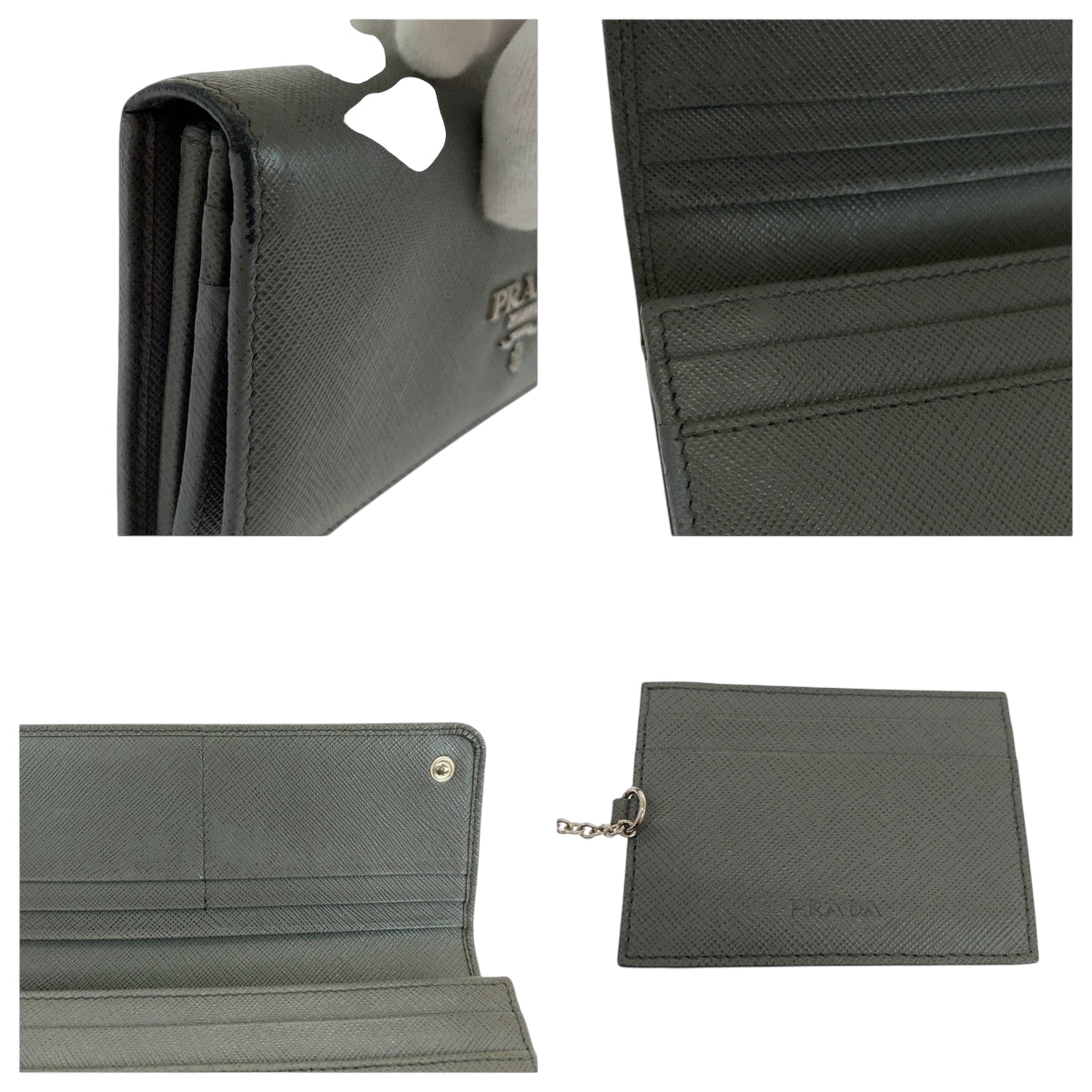 19256
PRADA プラダ サフィアーノ ロゴ グレー シルバー金具 レザー 1MH132 長財布 パスケース付き  レディース AB13
