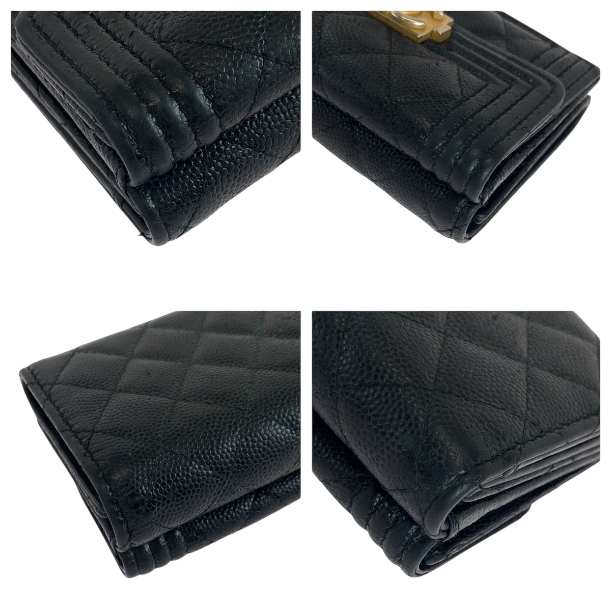19257
CHANEL シャネル ボーイシャネル スモールフラップ ココマーク ブラック 黒 ゴールド金具 キャビアスキン 折財布 コンパクトウォレット  レディース AB41