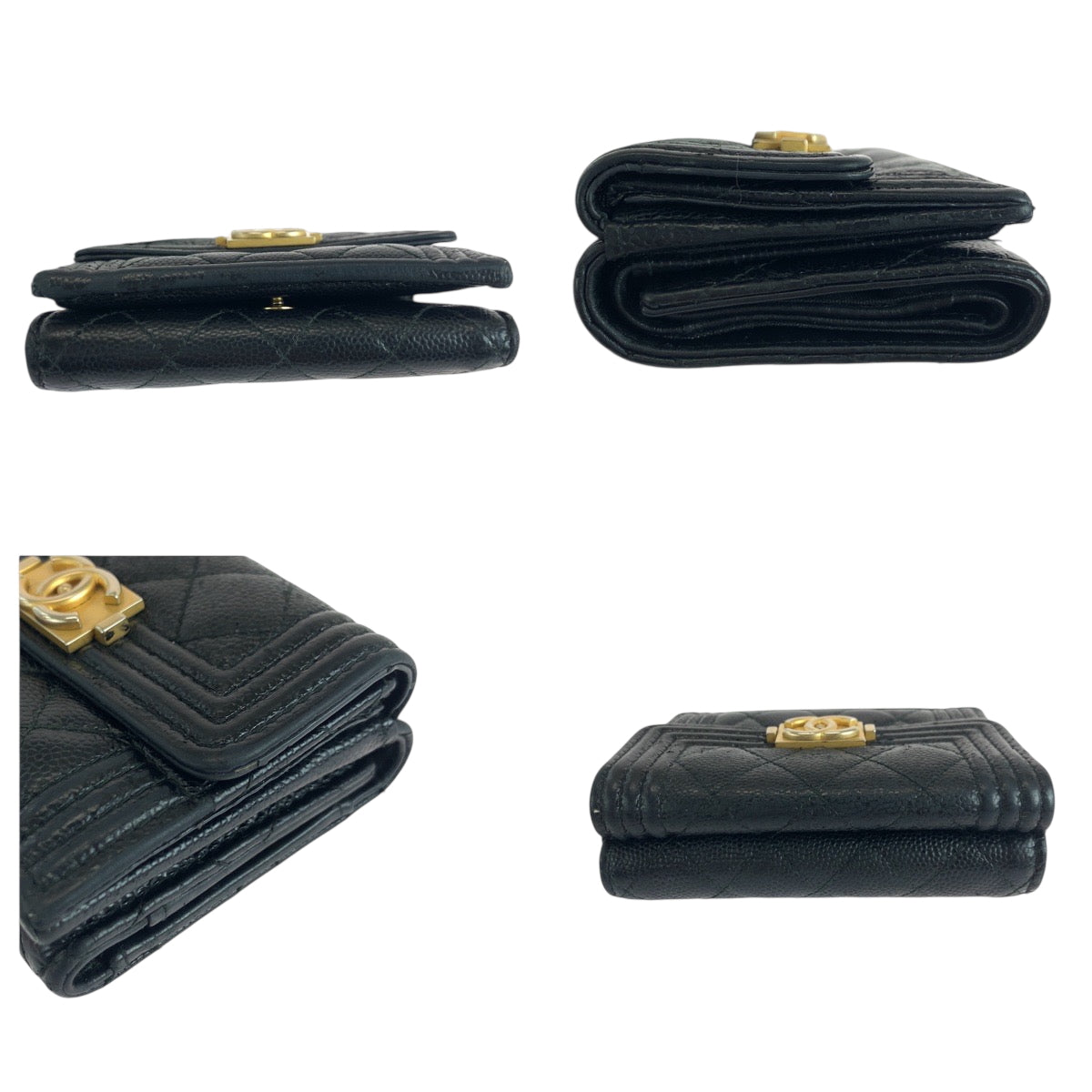 19257
CHANEL シャネル ボーイシャネル スモールフラップ ココマーク ブラック 黒 ゴールド金具 キャビアスキン 折財布 コンパクトウォレット  レディース AB41