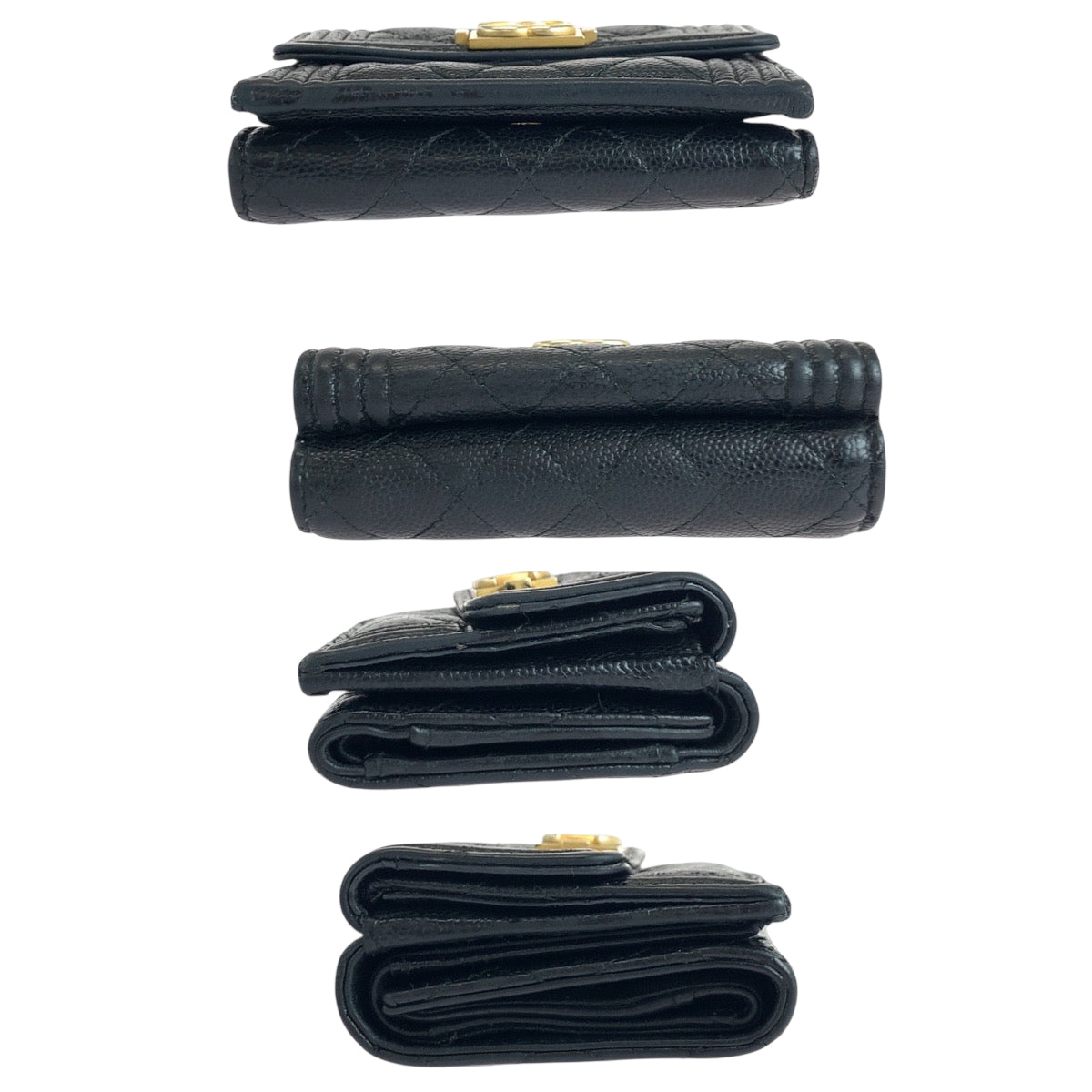 19257
CHANEL シャネル ボーイシャネル スモールフラップ ココマーク ブラック 黒 ゴールド金具 キャビアスキン 折財布 コンパクトウォレット  レディース AB41