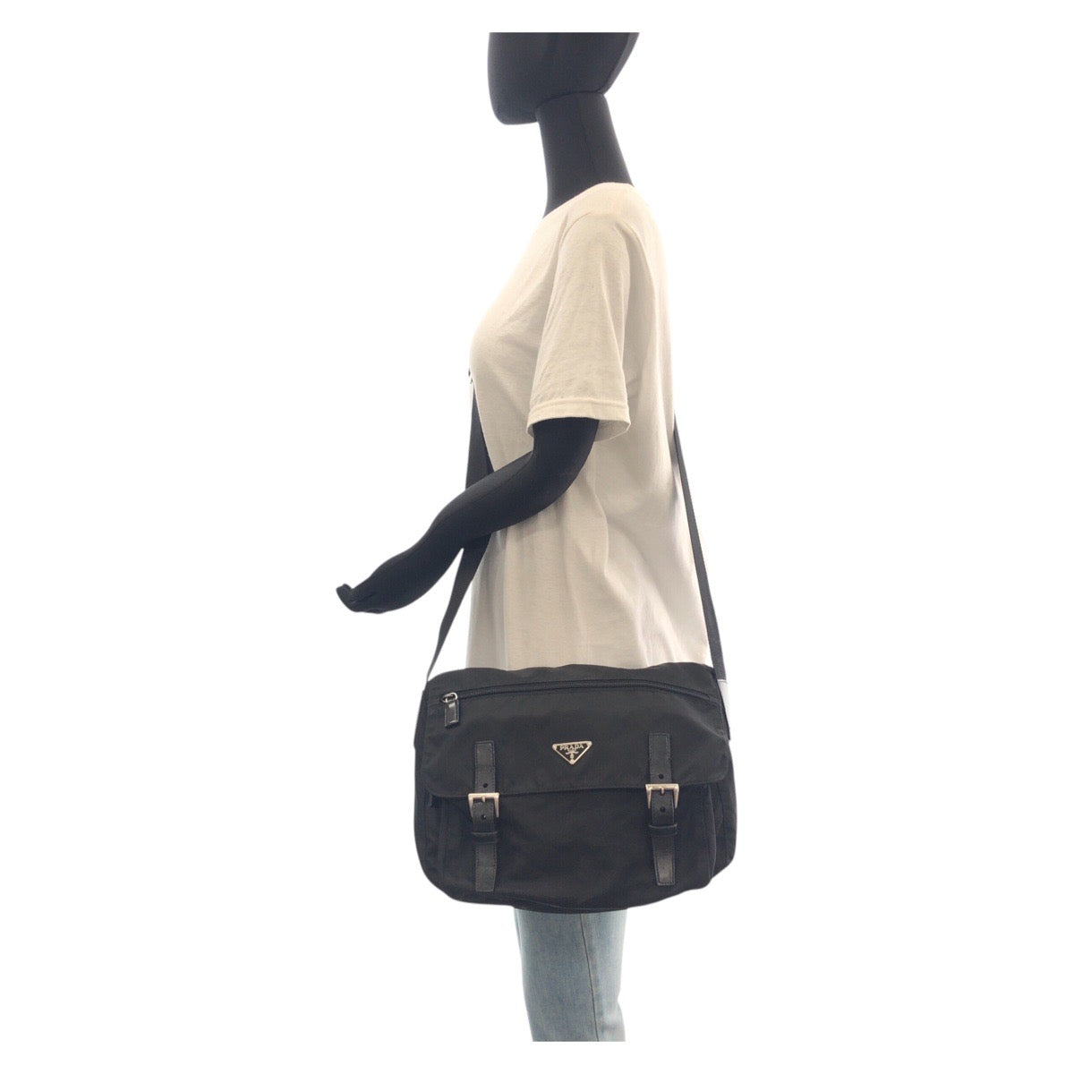 19259
PRADA プラダ テスート 三角ロゴプレート ブラック 黒 シルバー金具 ナイロン / レザー ショルダーバッグ ポシェット  レディース AB34