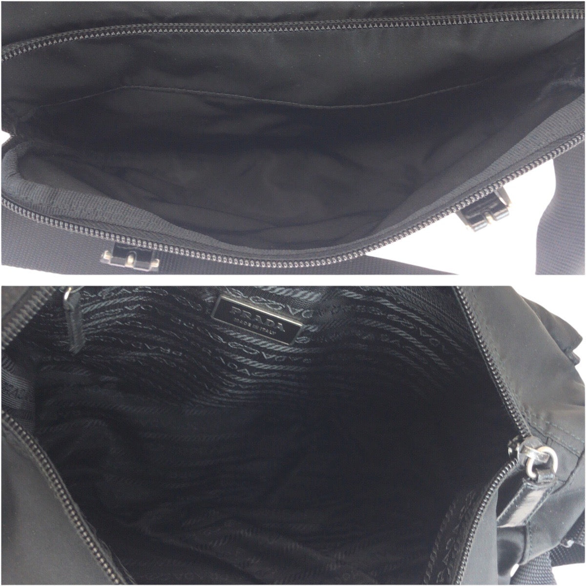 19259
PRADA プラダ テスート 三角ロゴプレート ブラック 黒 シルバー金具 ナイロン / レザー ショルダーバッグ ポシェット  レディース AB34