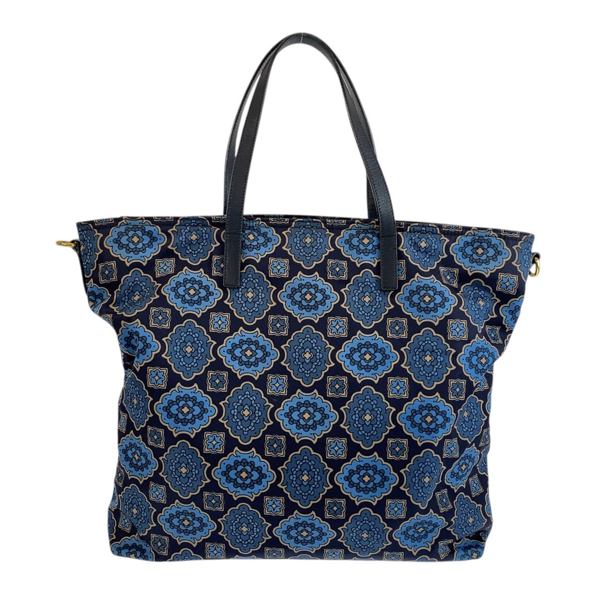 19261
PRADA プラダ テスート 三角ロゴプレート ブルー ネイビー ゴールド金具 ナイロン / レザー トートバッグ ショルダーバッグ 2WAY  レディース A52
