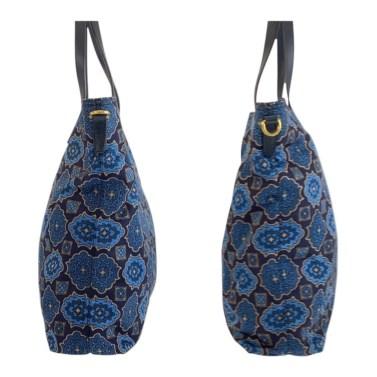 19261
PRADA プラダ テスート 三角ロゴプレート ブルー ネイビー ゴールド金具 ナイロン / レザー トートバッグ ショルダーバッグ 2WAY  レディース A52