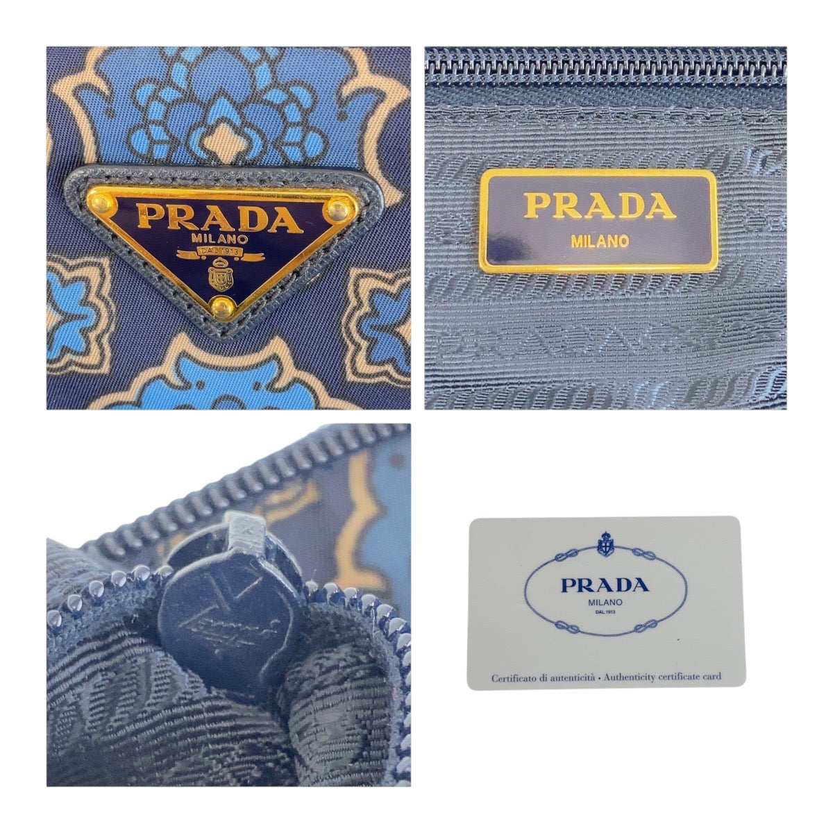 19261
PRADA プラダ テスート 三角ロゴプレート ブルー ネイビー ゴールド金具 ナイロン / レザー トートバッグ ショルダーバッグ 2WAY  レディース A52