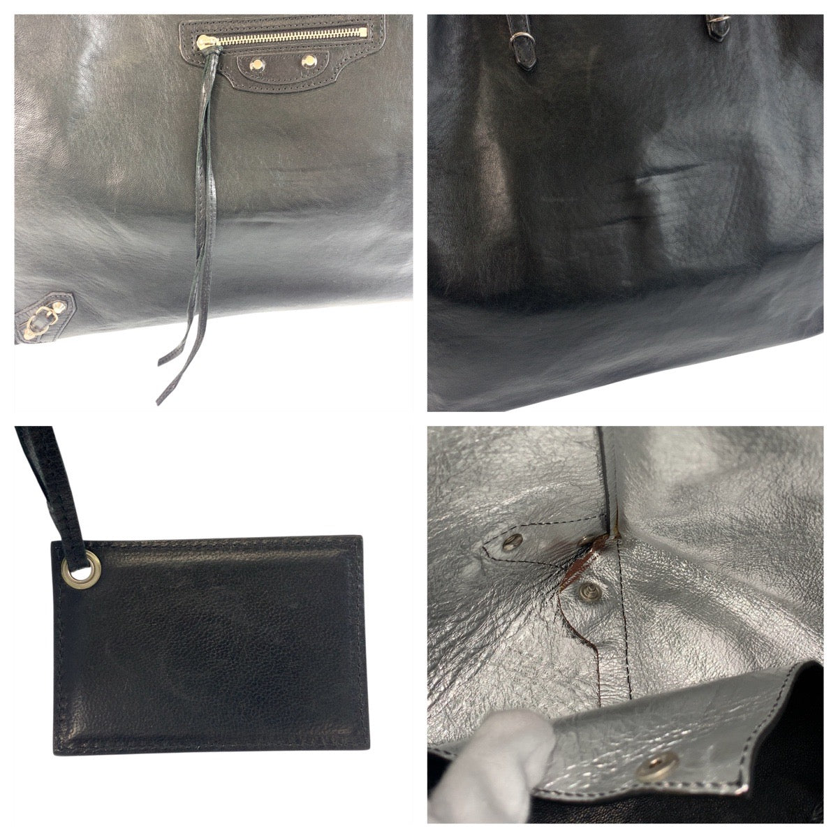 19262
BALENCIAGA バレンシアガ ペーパー ミラー付き ブラック 黒 シルバー金具 レザー 236701 トートバッグ ショルダーバッグ 男女兼用  レディース AB69