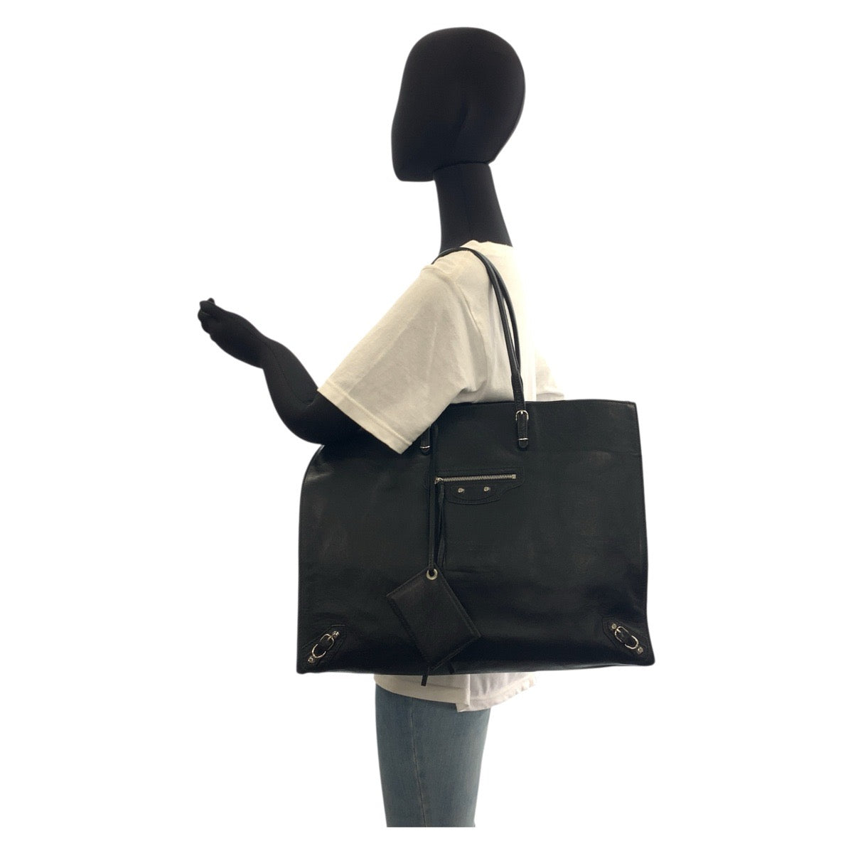 19262
BALENCIAGA バレンシアガ ペーパー ミラー付き ブラック 黒 シルバー金具 レザー 236701 トートバッグ ショルダーバッグ 男女兼用  レディース AB69