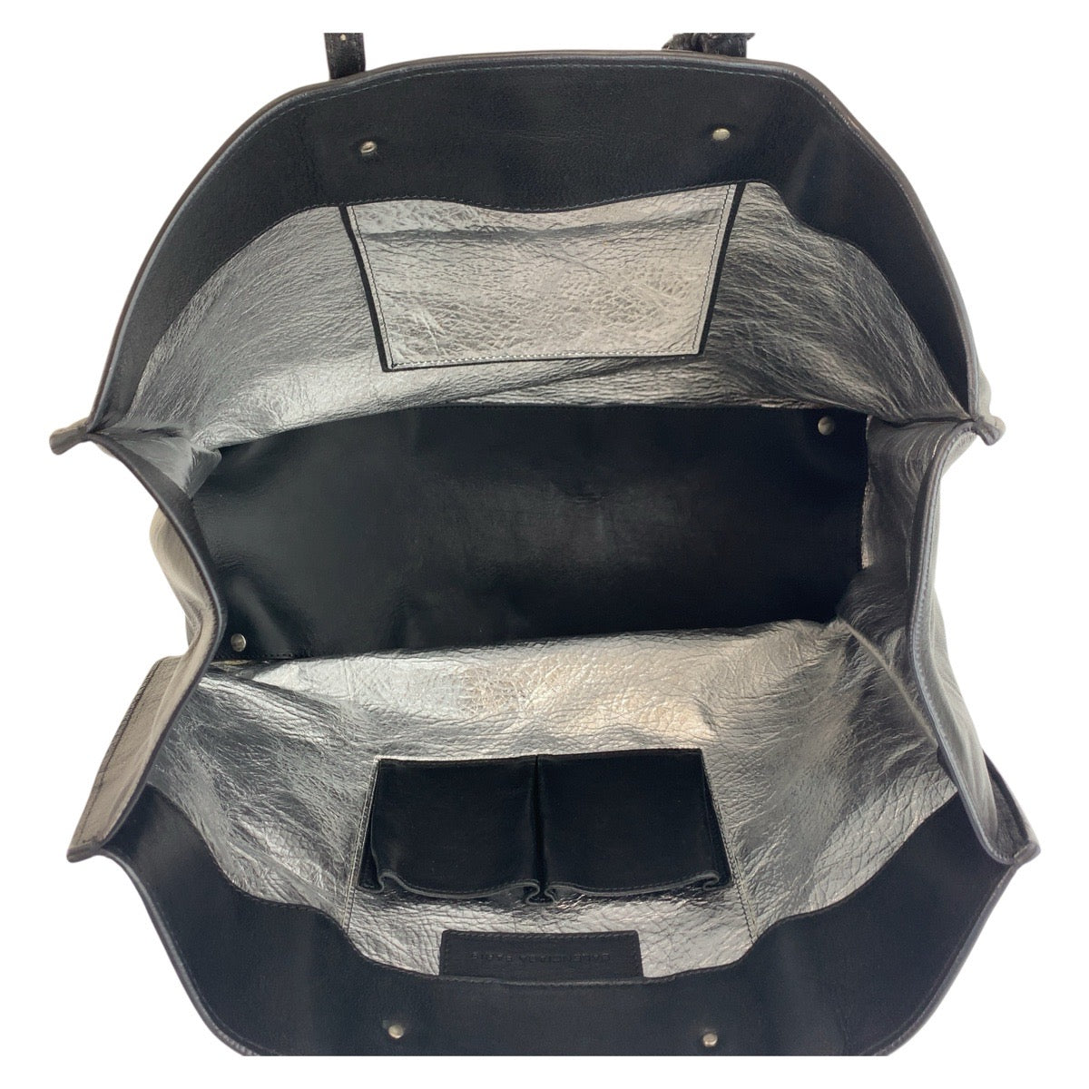 19262
BALENCIAGA バレンシアガ ペーパー ミラー付き ブラック 黒 シルバー金具 レザー 236701 トートバッグ ショルダーバッグ 男女兼用  レディース AB69