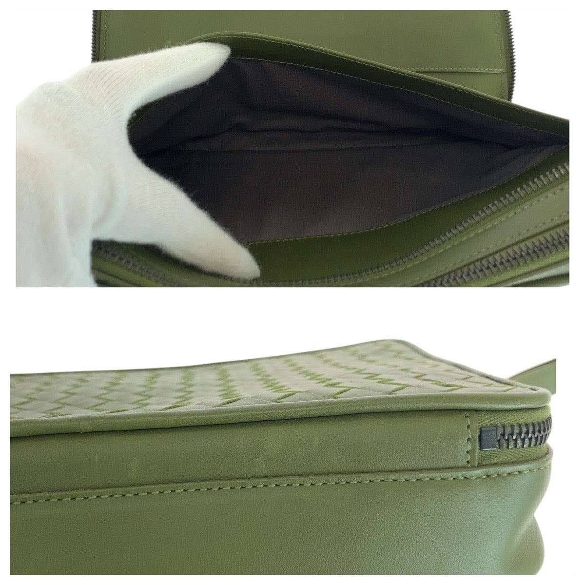 19264
BOTTEGAVENETA ボッテガヴェネタ イントレチャート カーキ 緑 グリーン レザー B03042366U セカンドバッグ クラッチバッグ  メンズ ABP62