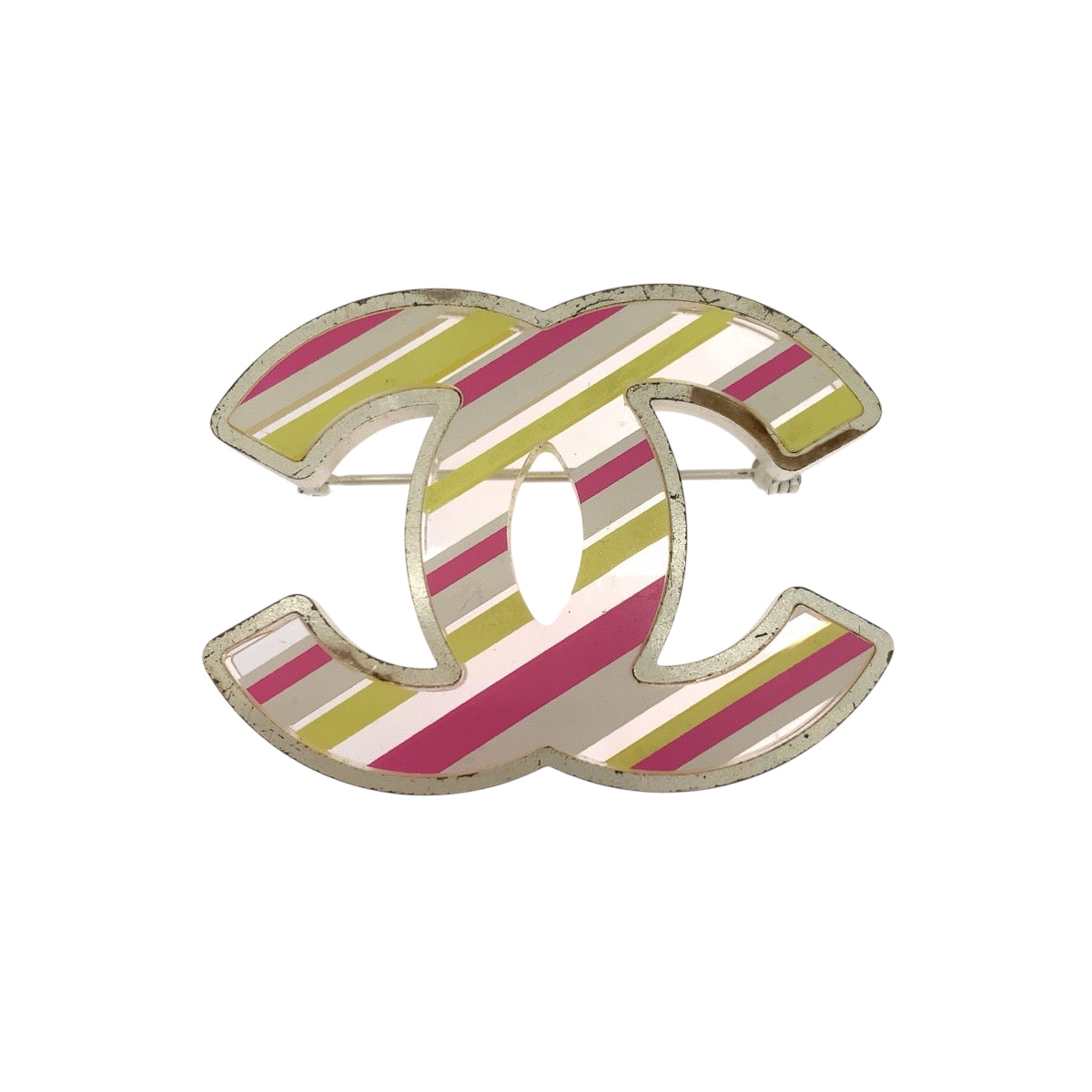 19265
CHANEL シャネル 04Cストライプ ココマーク シルバー マルチカラー アクリル / メッキ ブローチ AB38