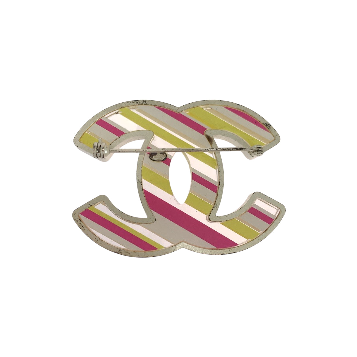19265
CHANEL シャネル 04Cストライプ ココマーク シルバー マルチカラー アクリル / メッキ ブローチ AB38