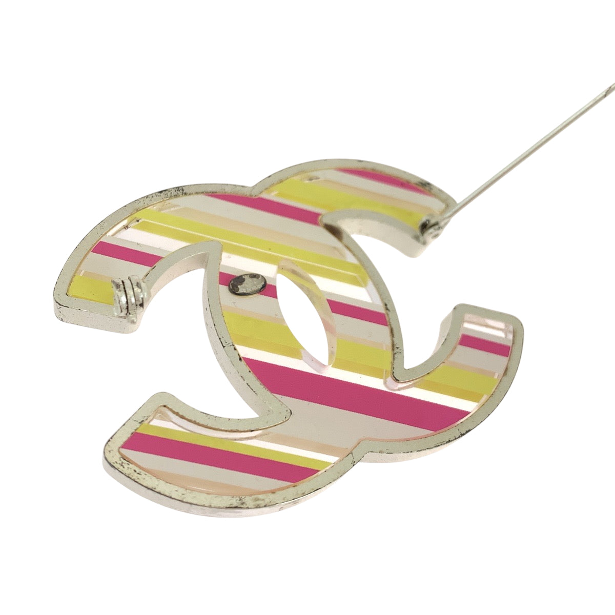 19265
CHANEL シャネル 04Cストライプ ココマーク シルバー マルチカラー アクリル / メッキ ブローチ AB38