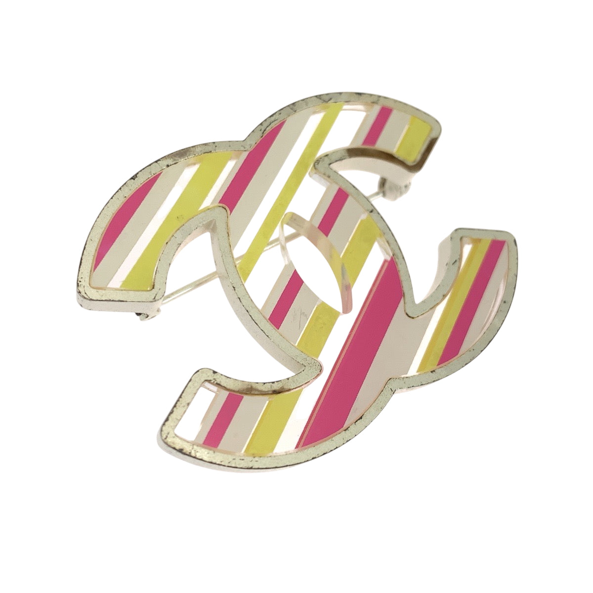 19265
CHANEL シャネル 04Cストライプ ココマーク シルバー マルチカラー アクリル / メッキ ブローチ AB38