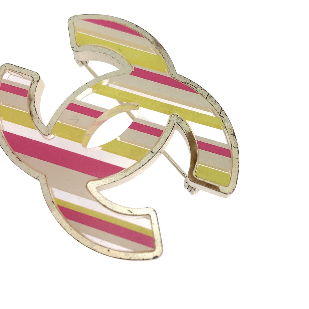 19265
CHANEL シャネル 04Cストライプ ココマーク シルバー マルチカラー アクリル / メッキ ブローチ AB38