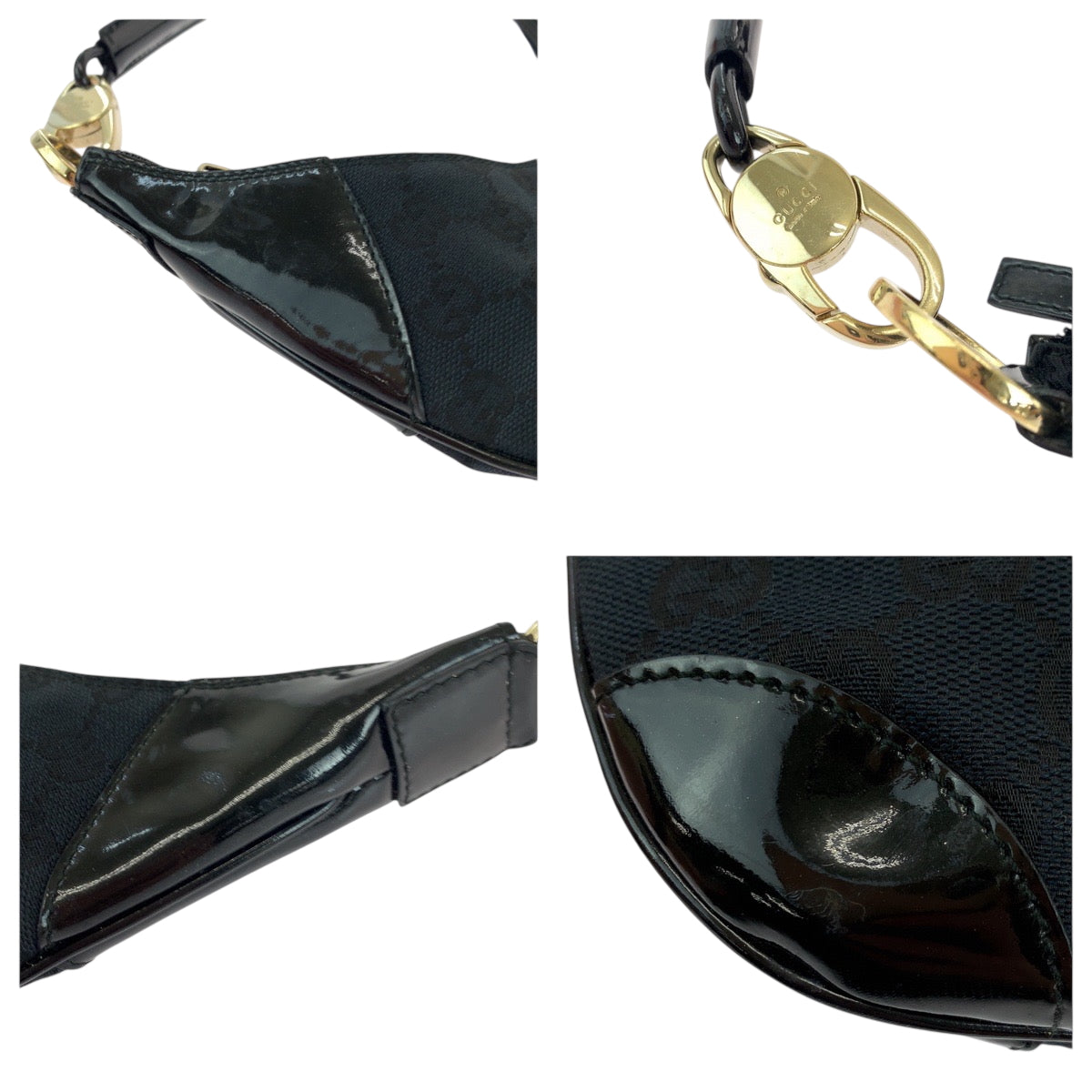 19267
GUCCI グッチ ブラック 黒 ゴールド金具 GGキャンバス / パテントレザー 001 4158 ショルダーバッグ 肩掛け レディース ABP45