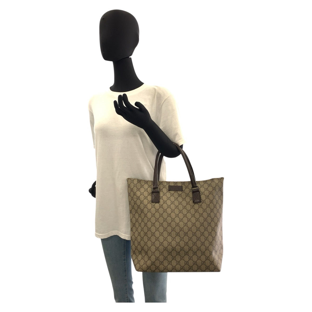 19269
GUCCI グッチ ベージュ ブラウン　シルバー金具 GGスプリームキャンバス / レザー 131220 トートバッグ ハンドバッグ  レディース ABP31