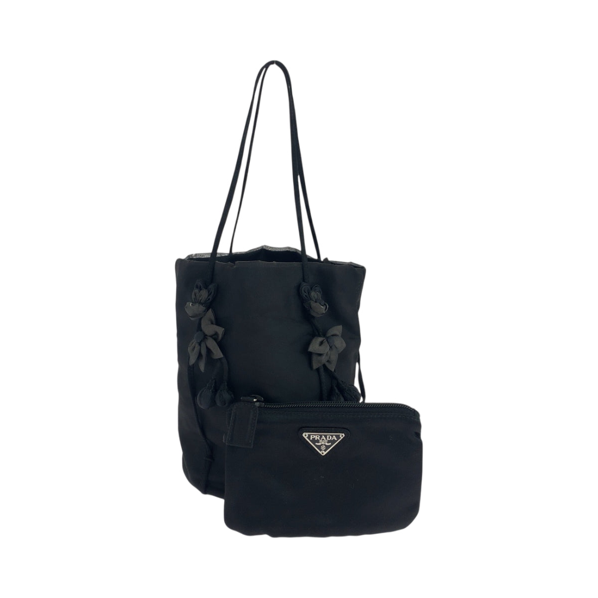 19275
PRADA プラダ テスート サテン ブラック 黒 シルバー金具 ナイロン / サテン トートバッグ ポーチ付き  レディース AB20