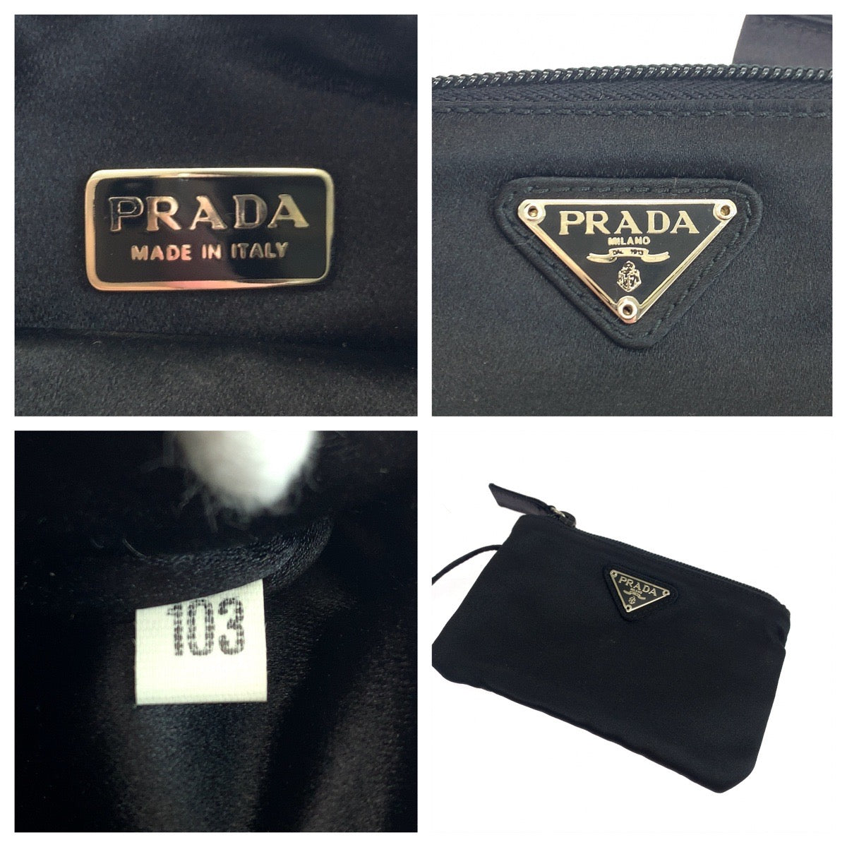 19275
PRADA プラダ テスート サテン ブラック 黒 シルバー金具 ナイロン / サテン トートバッグ ポーチ付き  レディース AB20