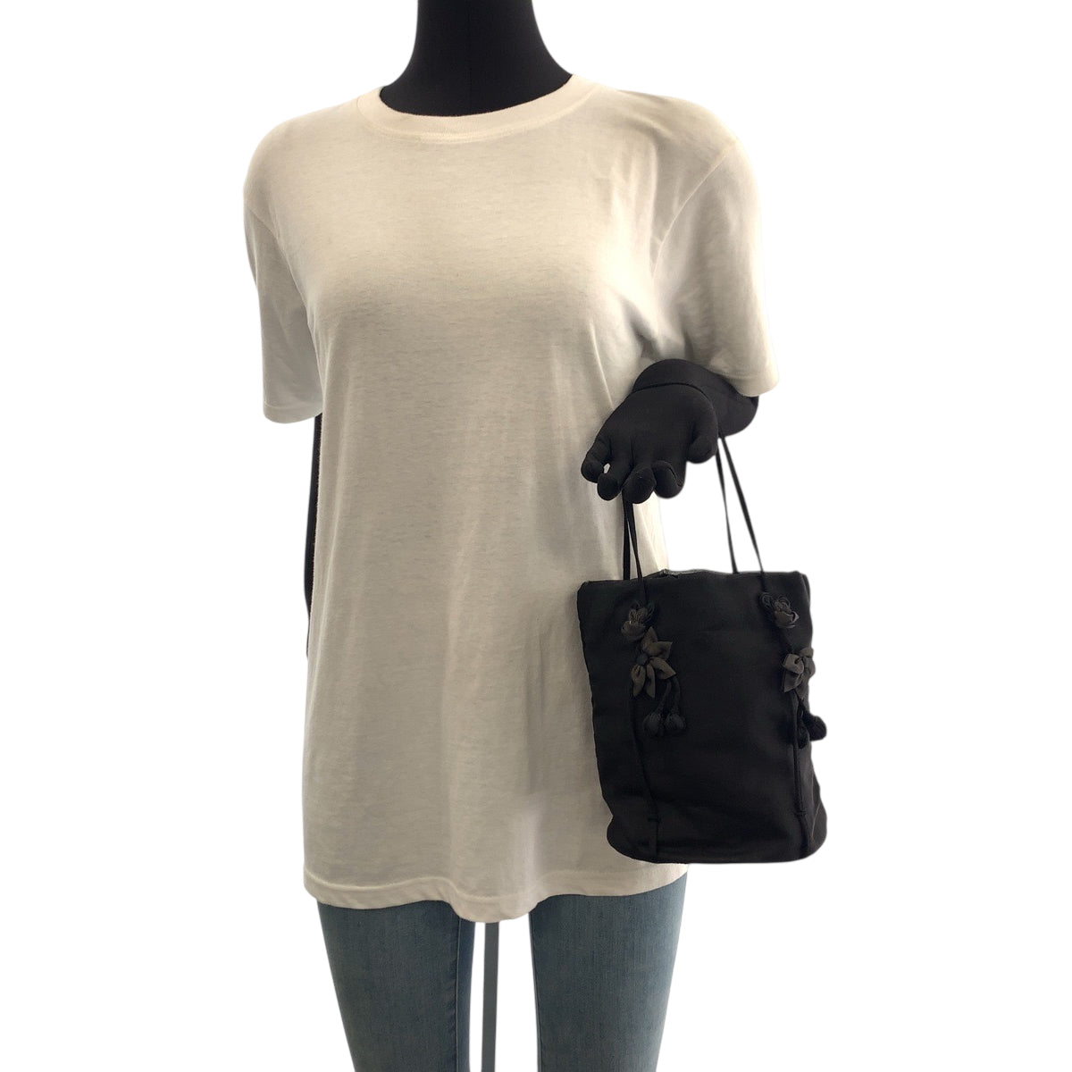19275
PRADA プラダ テスート サテン ブラック 黒 シルバー金具 ナイロン / サテン トートバッグ ポーチ付き  レディース AB20