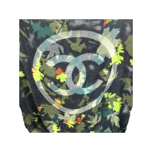 19276
CHANEL シャネル カモフラ ココマーク グリーン マルチカラー カシミヤ 大判スカーフ ストール レディース ABP69