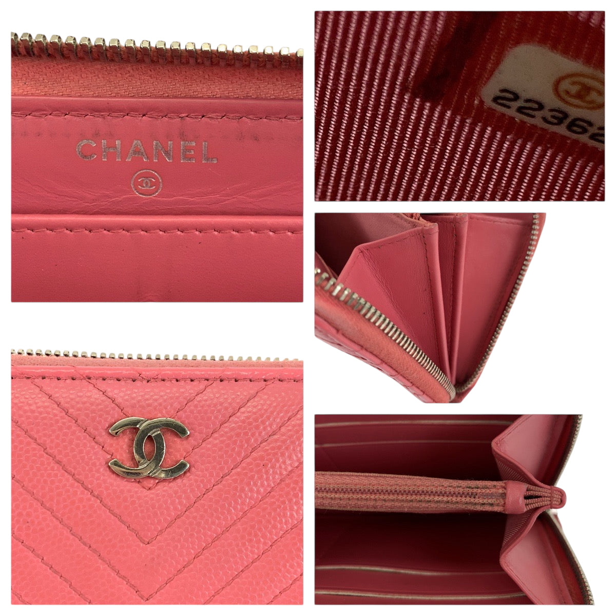 19277
CHANEL シャネル Vシェブロン Vステッチ ココマーク ピンク ゴールド金具 キャビアスキン 長財布 ラウンドファスナー  レディース ABP59