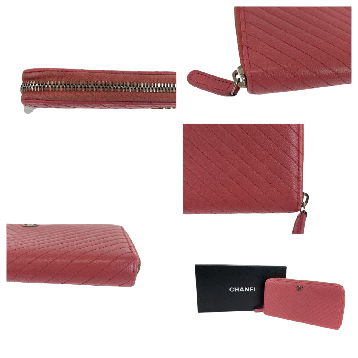 19277
CHANEL シャネル Vシェブロン Vステッチ ココマーク ピンク ゴールド金具 キャビアスキン 長財布 ラウンドファスナー  レディース ABP59