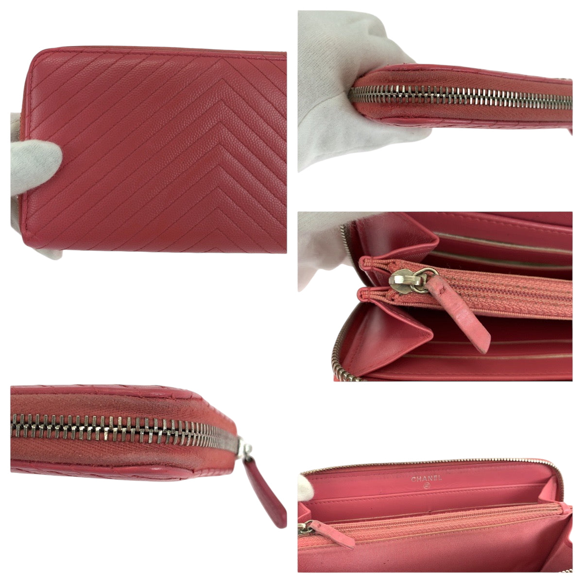 19277
CHANEL シャネル Vシェブロン Vステッチ ココマーク ピンク ゴールド金具 キャビアスキン 長財布 ラウンドファスナー  レディース ABP59