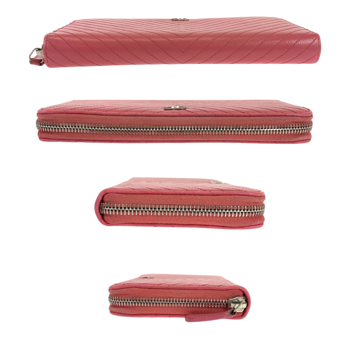 19277
CHANEL シャネル Vシェブロン Vステッチ ココマーク ピンク ゴールド金具 キャビアスキン 長財布 ラウンドファスナー  レディース ABP59