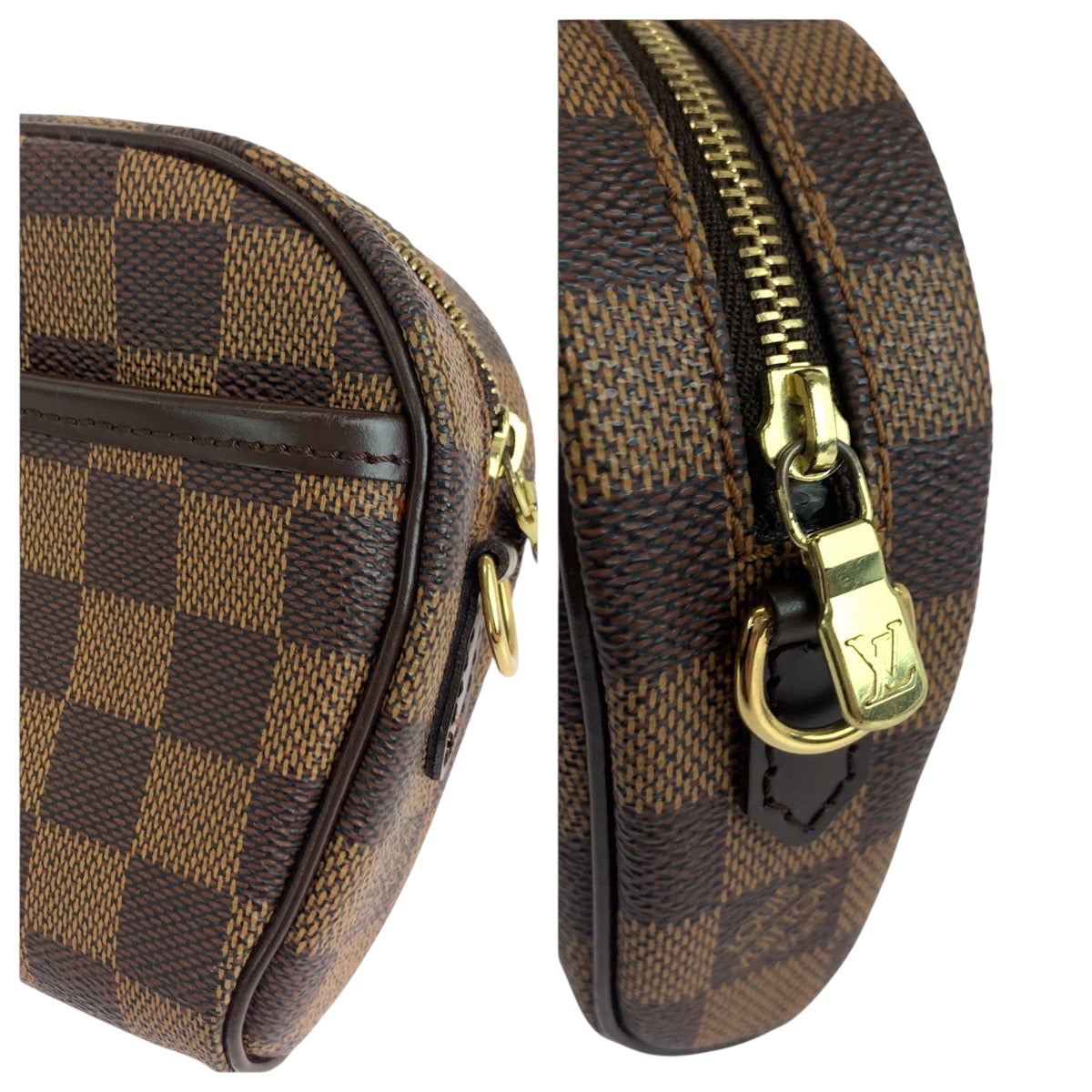 19278
LOUIS VUITTON ルイヴィトン ダミエ エベヌ ポシェット イパネマ サイズXS ブラウン ゴールド金具 PVC N51296 ウエストバッグ レディース A48