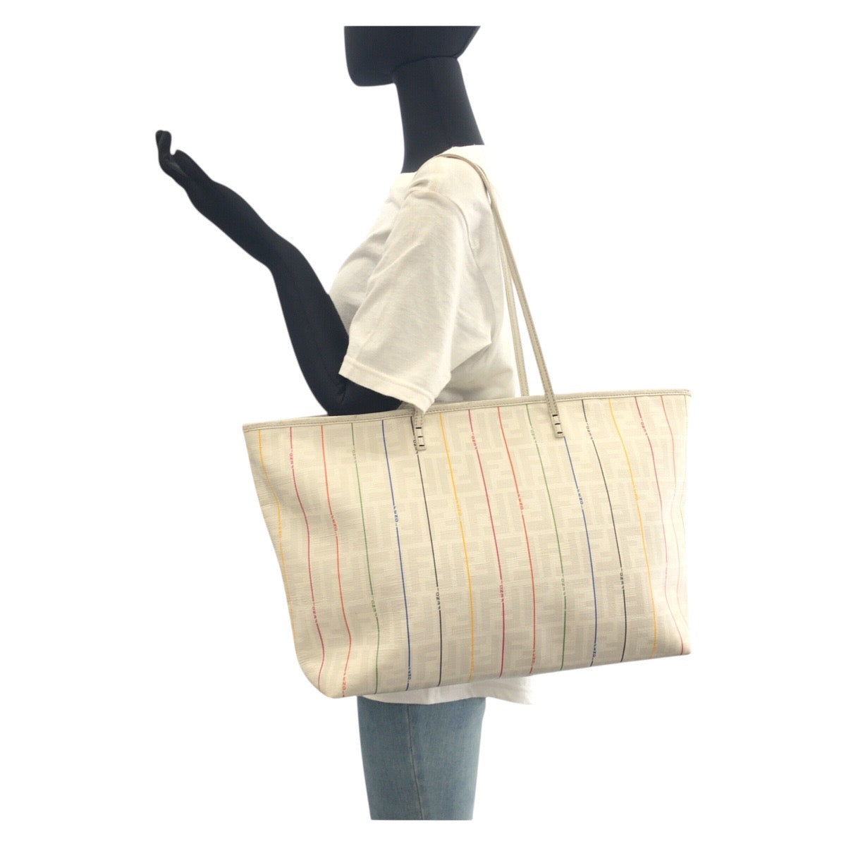 19279
FENDI フェンディ ズッカ ホワイト マルチカラー レザー 88H185 HQP トートバッグ ショルダーバッグ レディース AB52