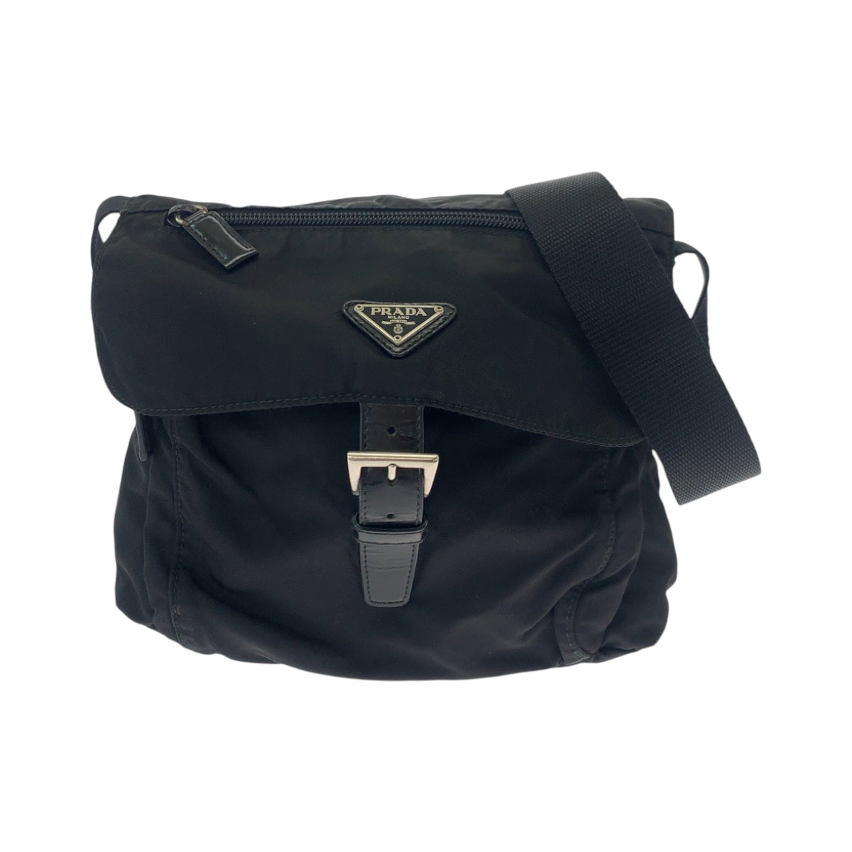 19281
PRADA プラダ テスート 三角ロゴプレート ブラック 黒 シルバー金具 ナイロン BT8994 ショルダーバッグ ポシェット  メンズ AB41