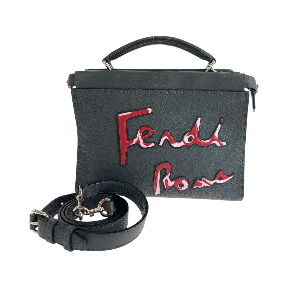 19284
FENDI フェンディ ピーカブー ミニフィット ロゴ グレー シルバー金具 レザー 7VA422 ショルダーバッグ ハンドバッグ メンズ A100