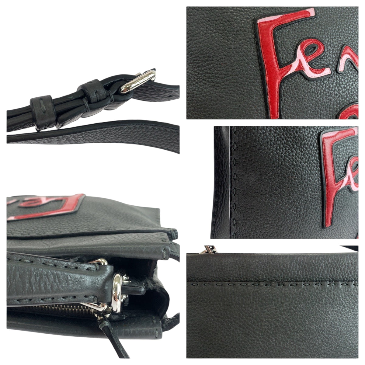 19284
FENDI フェンディ ピーカブー ミニフィット ロゴ グレー シルバー金具 レザー 7VA422 ショルダーバッグ ハンドバッグ メンズ A100