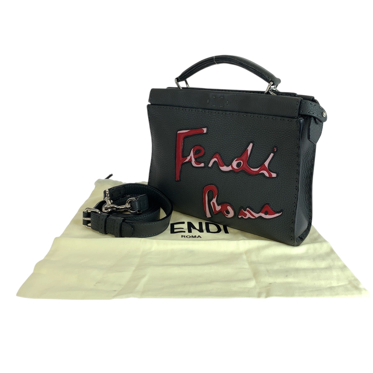 19284
FENDI フェンディ ピーカブー ミニフィット ロゴ グレー シルバー金具 レザー 7VA422 ショルダーバッグ ハンドバッグ メンズ A100