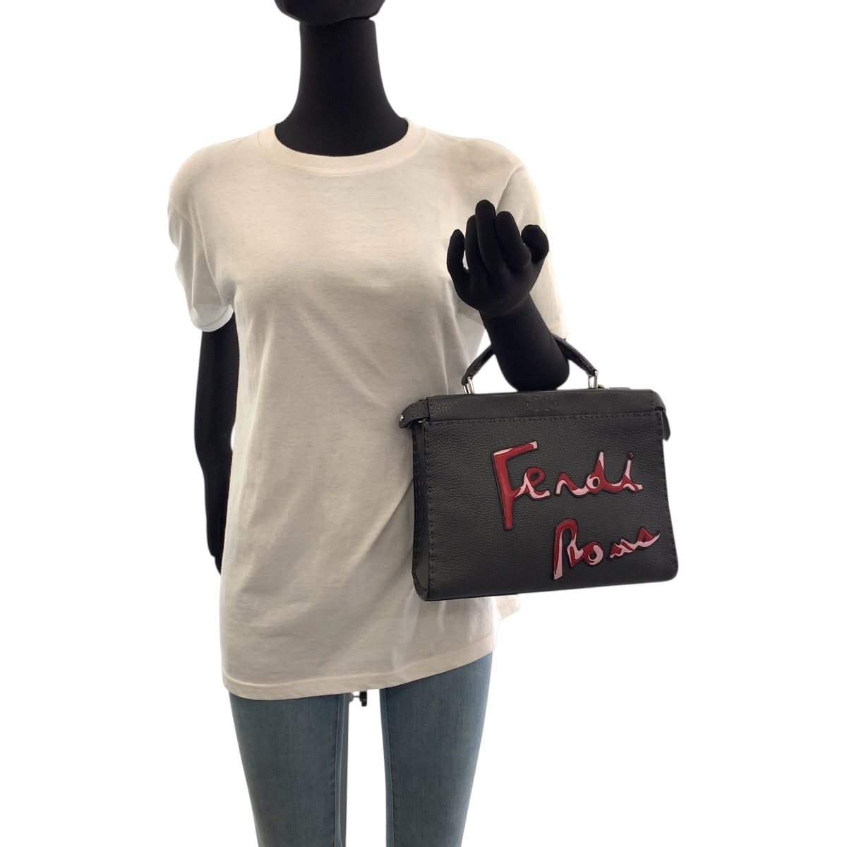 19284
FENDI フェンディ ピーカブー ミニフィット ロゴ グレー シルバー金具 レザー 7VA422 ショルダーバッグ ハンドバッグ メンズ A100