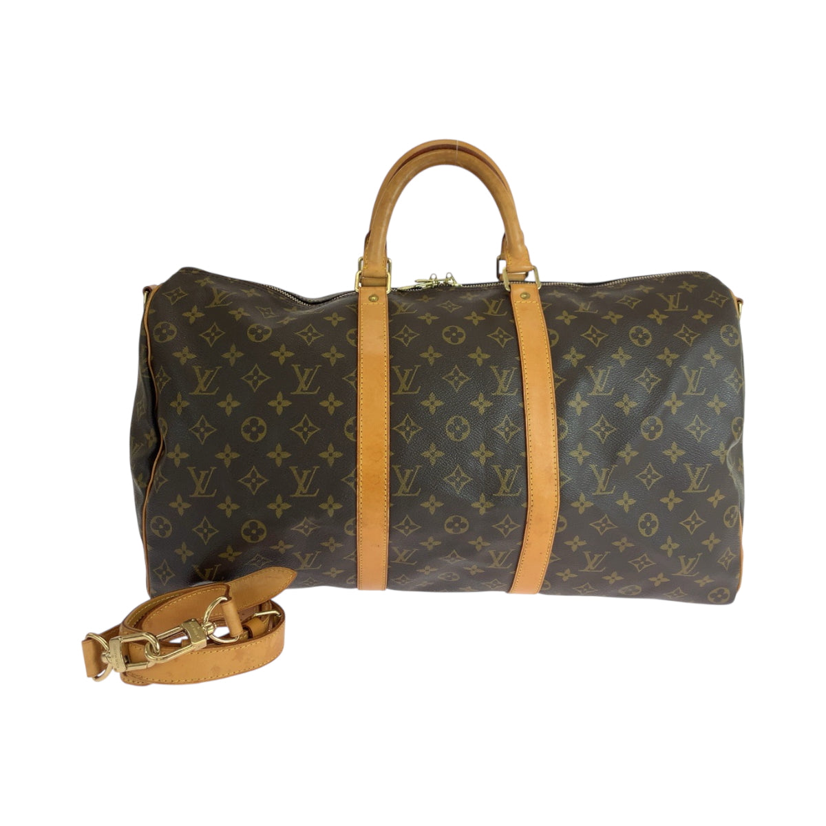 19297
LOUIS VUITTON ルイヴィトン モノグラム キーポル50 バンドリエール 男女兼用 ブラウン ゴールド金具 PVC M44880 ショルダーバッグ ボストンバッグ  メンズ ABP82