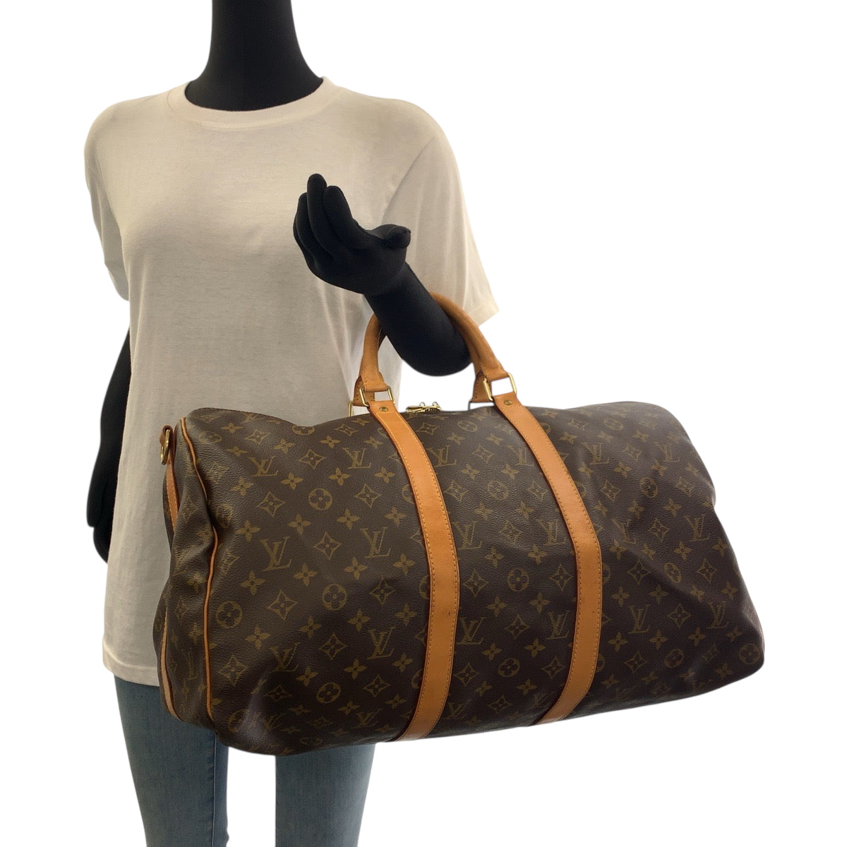 19297
LOUIS VUITTON ルイヴィトン モノグラム キーポル50 バンドリエール 男女兼用 ブラウン ゴールド金具 PVC M44880 ショルダーバッグ ボストンバッグ  メンズ ABP82