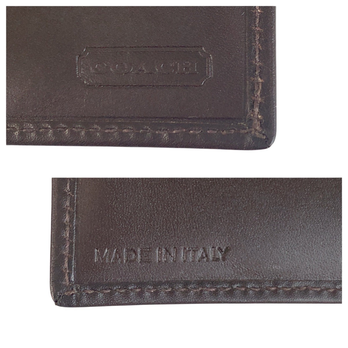 19305
COACH コーチ ダークブラウン レザー 折財布 コンパクトウォレット 札入れ  メンズ ABP3