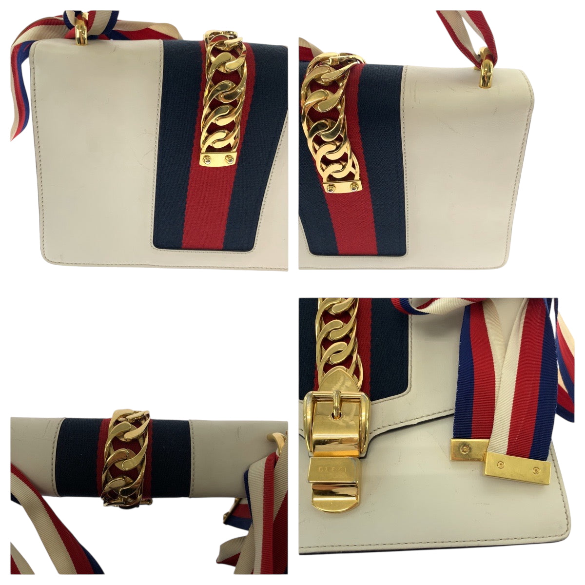 19307
GUCCI グッチ シェリーライン シルヴィ アイボリー ゴールド金具 カーフ 421882 ショルダーバッグ ハンドバッグ  レディース AB57