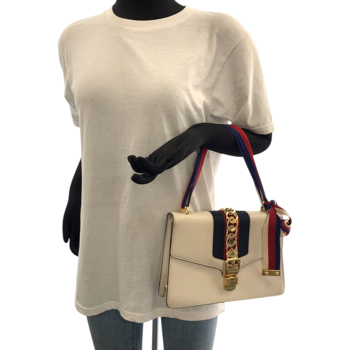 19307
GUCCI グッチ シェリーライン シルヴィ アイボリー ゴールド金具 カーフ 421882 ショルダーバッグ ハンドバッグ  レディース AB57